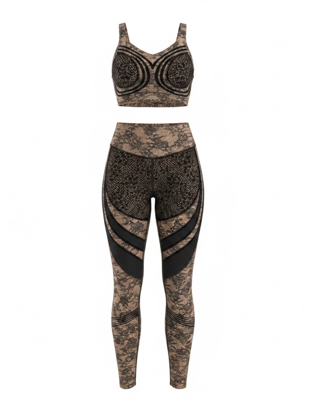 Savage X Fenty Black and Tan High-Waist Leggings with Matching Crop Bra